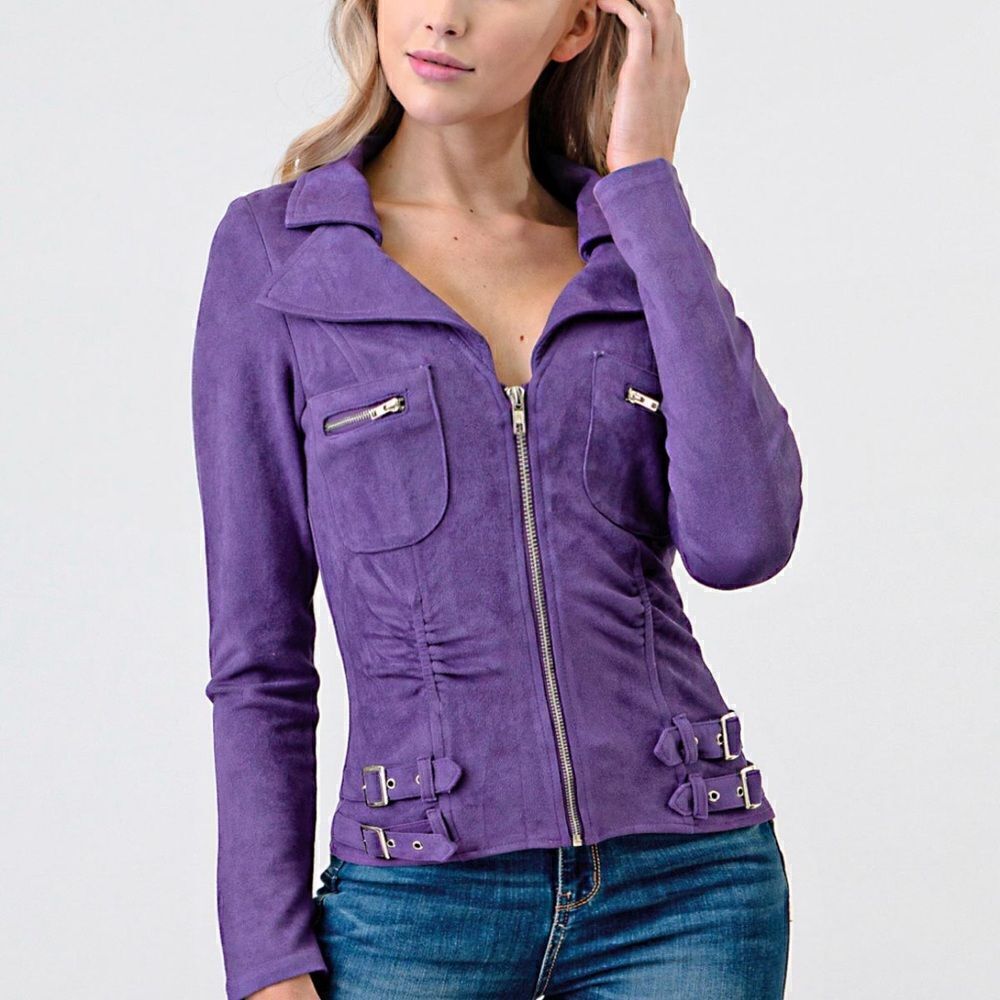 Suede Long Sleeve Buckle Jacket